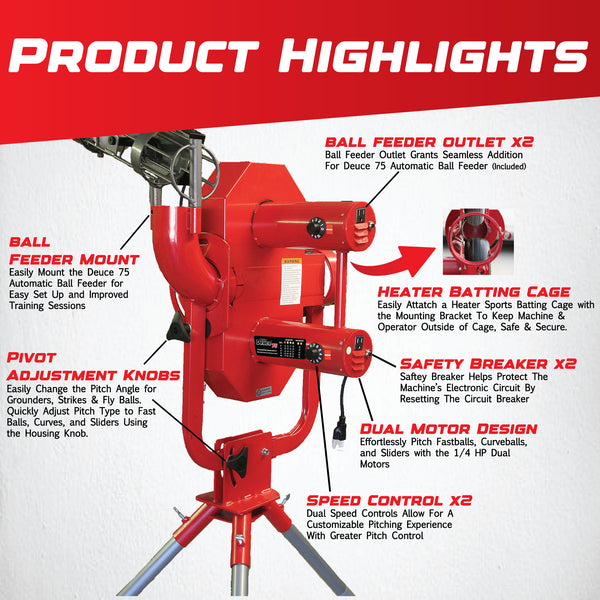 Deuce 75 Heavy Duty Dual Wheel Baseball Pitching Machine DC799