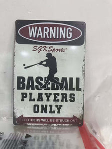 Retro Style Tin Sign - 'Baseball Players Only, All Others Will Be Struck Out' - Nostalgic Metal Poster Wall Art, 8x12 Inches, Pre-Drilled Holes, Weather Resistant, Easy to Clean, Decorative Sign for Home, Garage, Bar, Cafe