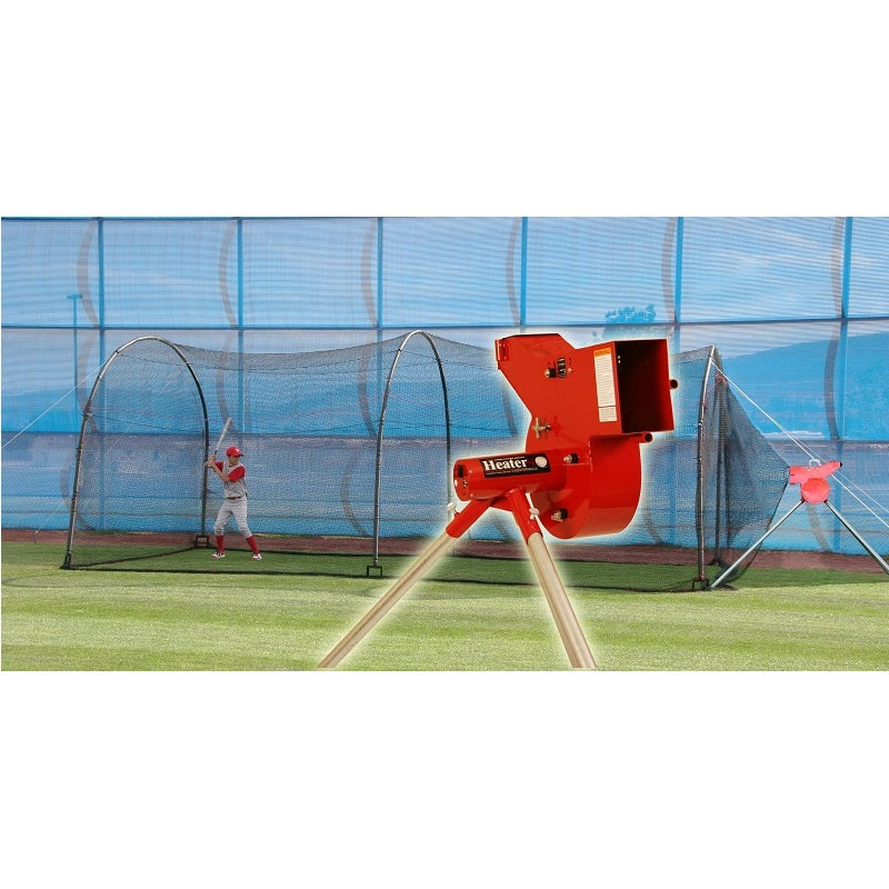 Baseball & Softball Pitching Machine & 24’ x 12’ x 10’ Home Batting Cage Combination from Heater Sports™ HTRCMB899NBF