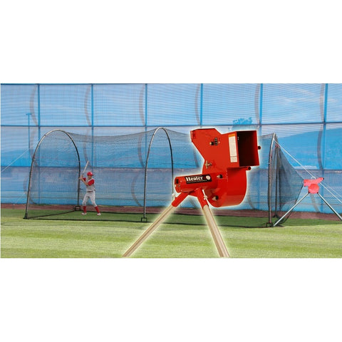 Machine de lancement de baseball et de softball et combinaison de cage de frappeurs à domicile de 24' x 12' x 10' de Heater Sports™ HTRCMB899NBF
